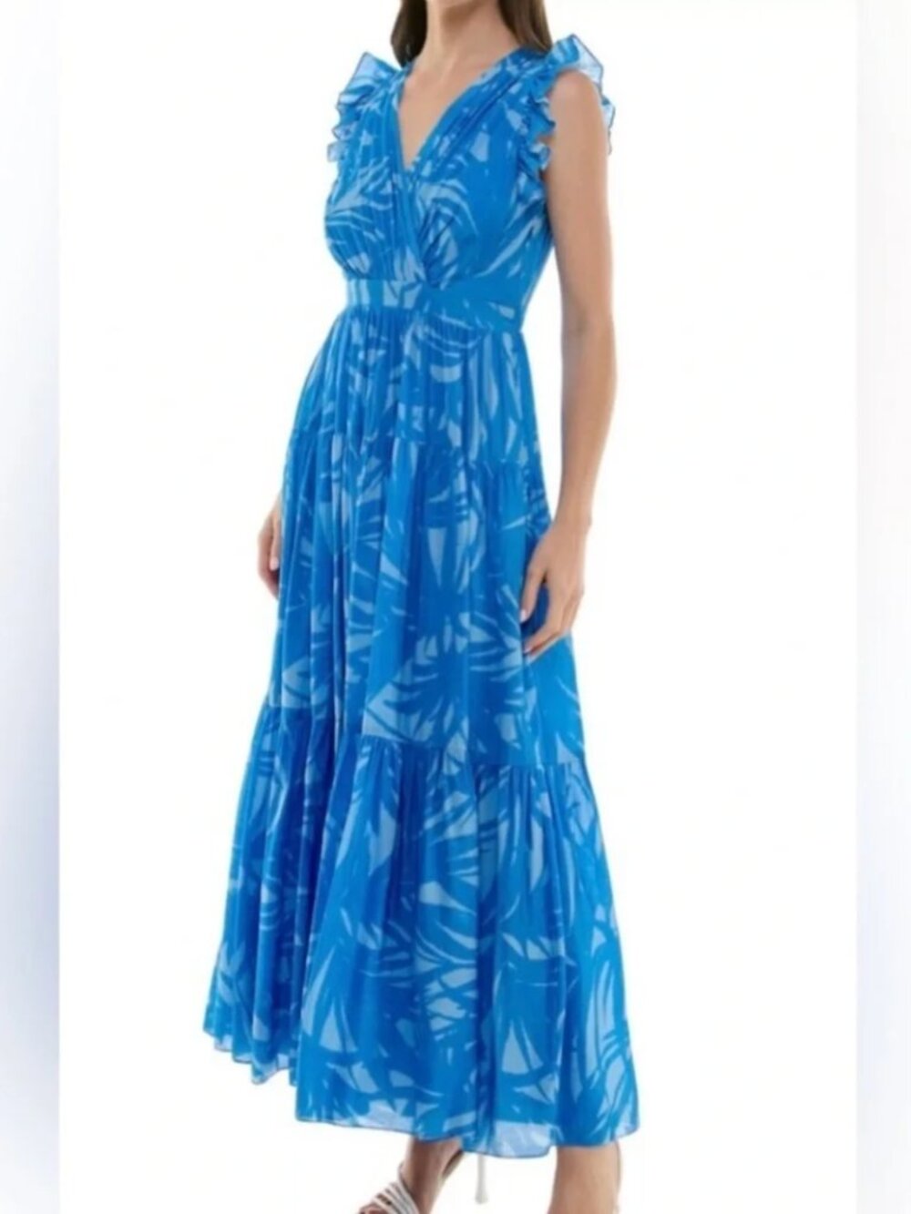 Taylor Blue Tropical Print Tiered Maxi Dress – Size 4 NWT